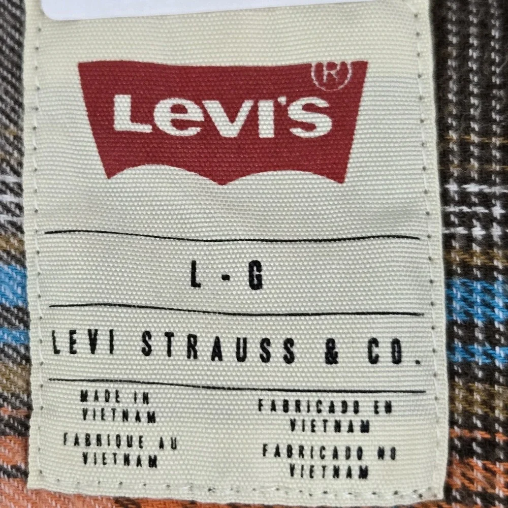 Levi's Men Button Up Shirt L Brown Plaid Long‎ Sleeve Work